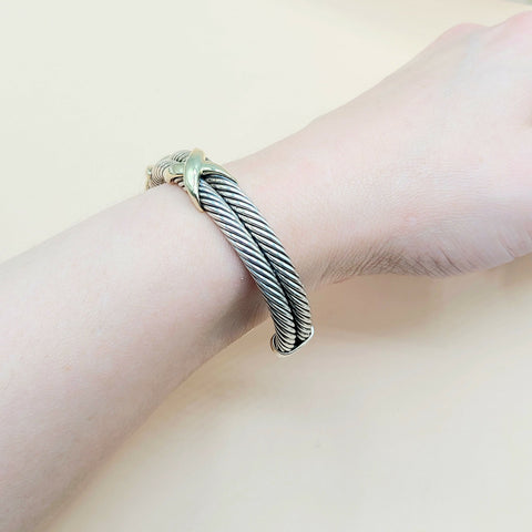  David Yurman Double Cable Station Double Gold X Bracelet