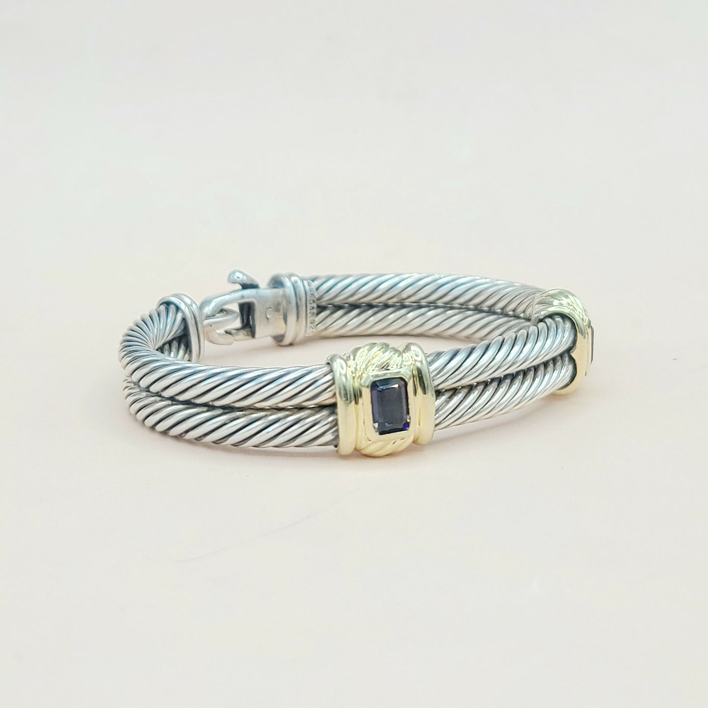 David Yurman Double Cable Renaissance Double Station Bracelet With Iolite And Gold