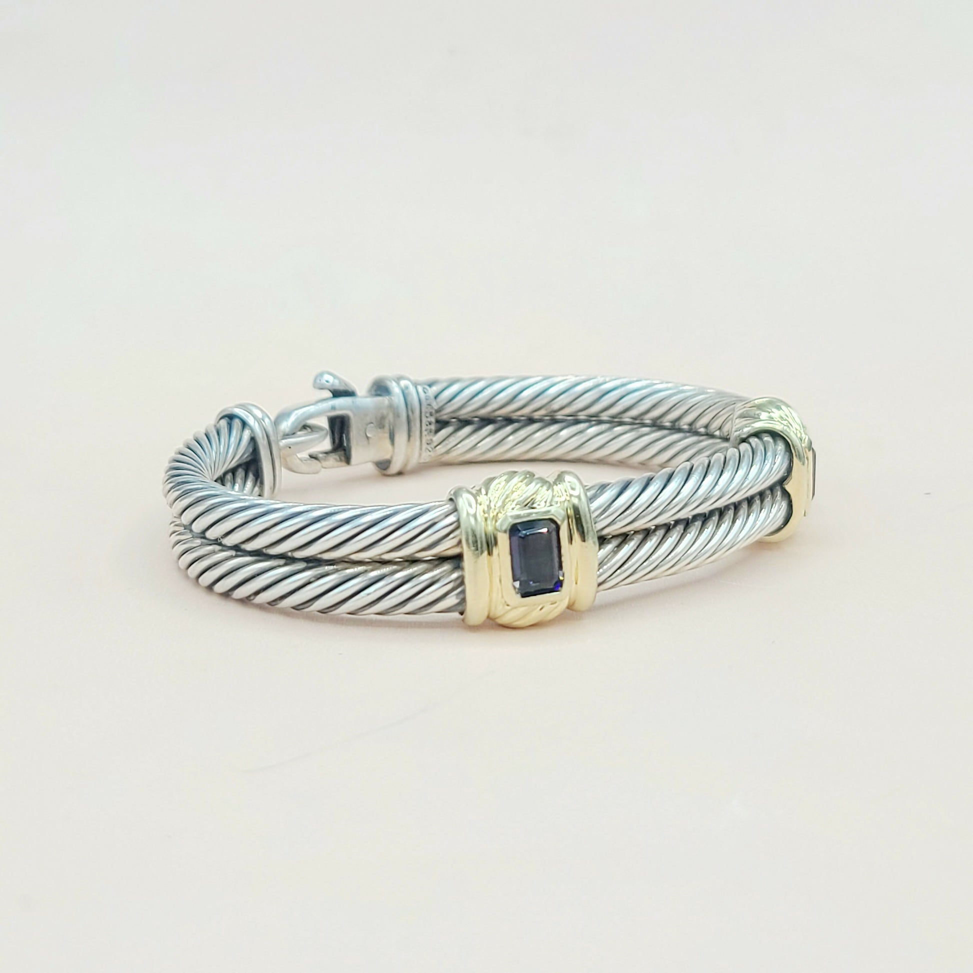 David Yurman Double Cable Renaissance Double Station Bracelet With Iolite And Gold