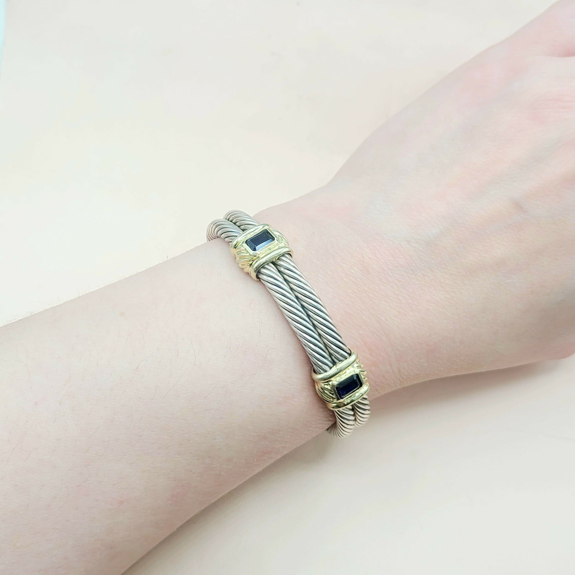 David Yurman Double Cable Renaissance Double Station Bracelet With Iolite And Gold