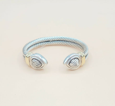  David Yurman Double Cable Sculpted Heart Silver Gold Bracelet