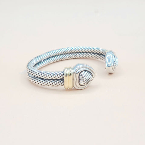  David Yurman Double Cable Sculpted Heart Silver Gold Bracelet