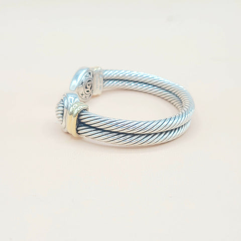  David Yurman Double Cable Sculpted Heart Silver Gold Bracelet