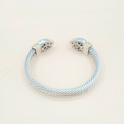  David Yurman Double Cable Sculpted Heart Silver Gold Bracelet