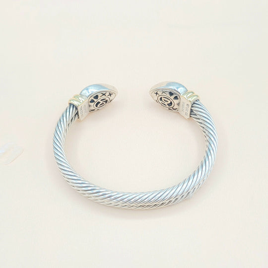  David Yurman Double Cable Sculpted Heart Silver Gold Bracelet