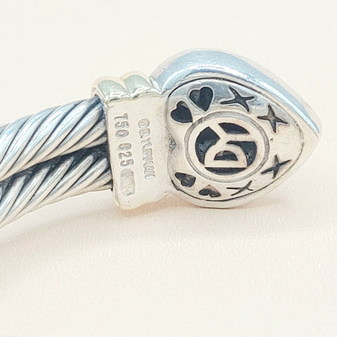  David Yurman Double Cable Sculpted Heart Silver Gold Bracelet