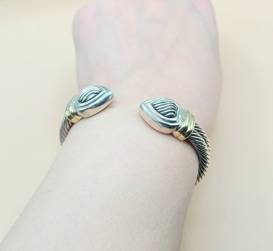  David Yurman Double Cable Sculpted Heart Silver Gold Bracelet