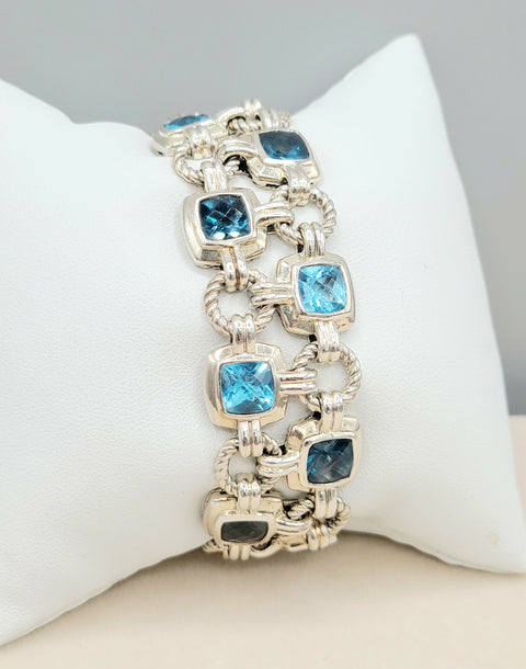  David Yurman Double Row Blue Topaz Renaissance Link Bracelet