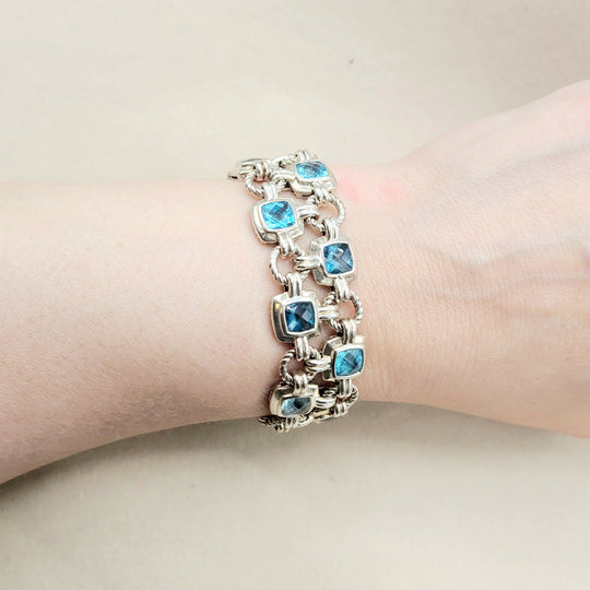  David Yurman Double Row Blue Topaz Renaissance Link Bracelet