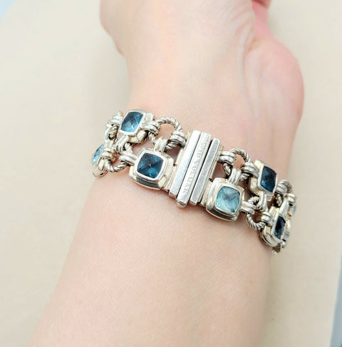  David Yurman Double Row Blue Topaz Renaissance Link Bracelet