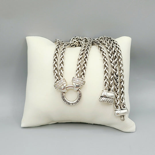  David Yurman-Double Wheat Chain-Diamond-Necklace
