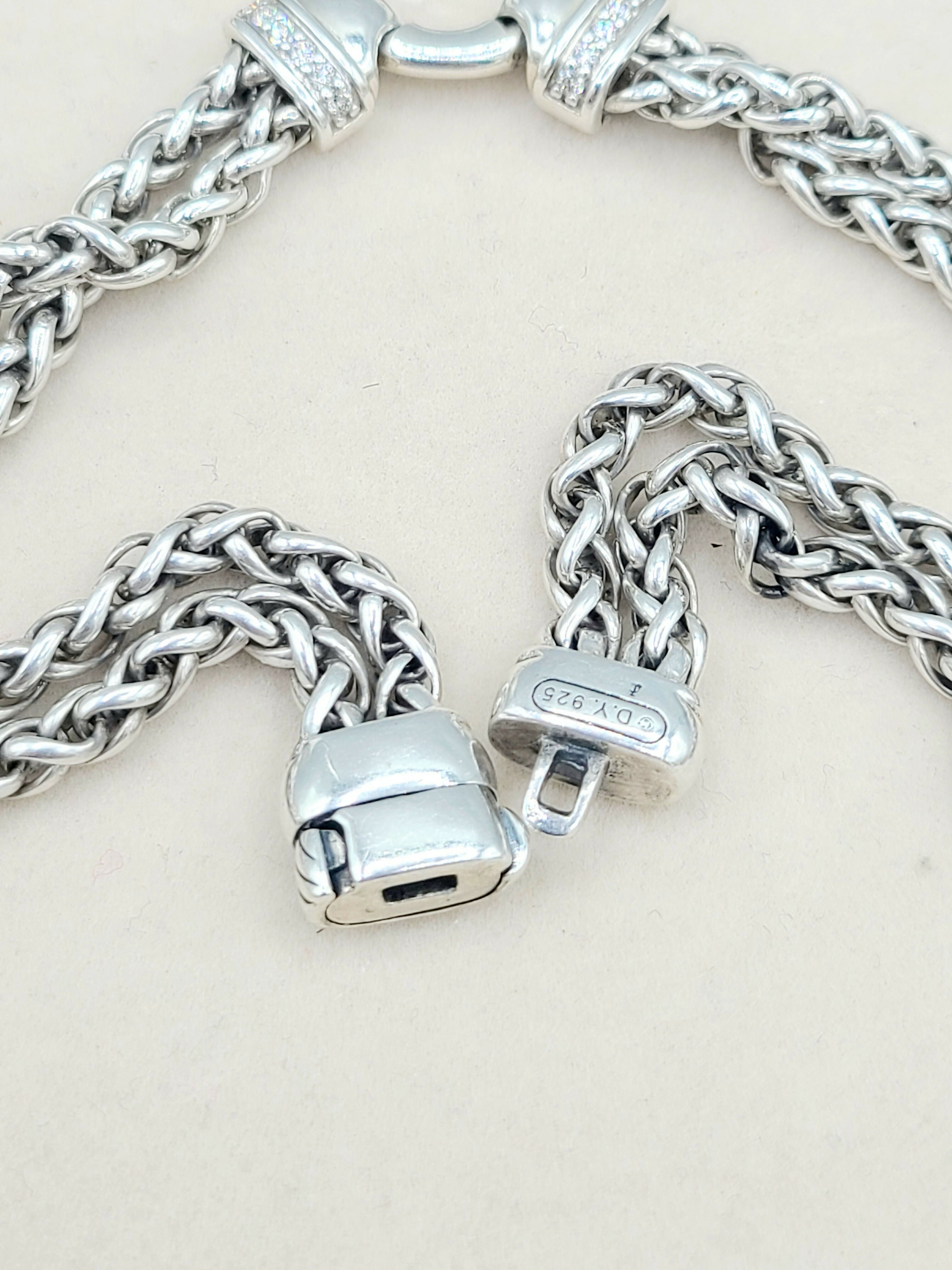 David Yurman Double Wheat Chain Pavé Diamond Necklace 16
