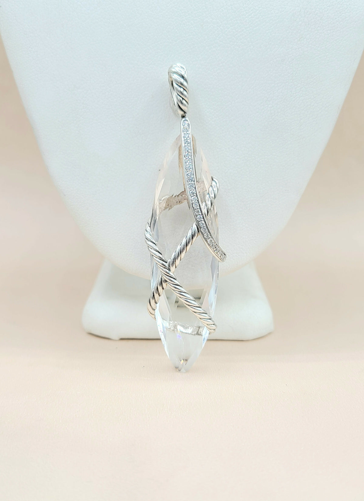  David Yurman Extra Large Cable Wrap White Topaz Diamond Pendant Enhancer