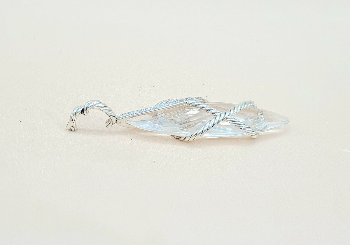  David Yurman Extra Large Cable Wrap White Topaz Diamond Pendant Enhancer