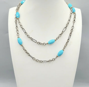 David Yurman Figaro Turquoise Station Necklace With Gold