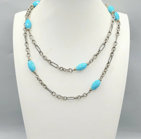 David Yurman Figaro Turquoise Station Necklace With Gold