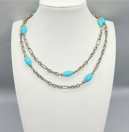 David Yurman Figaro Turquoise Station Necklace With Gold