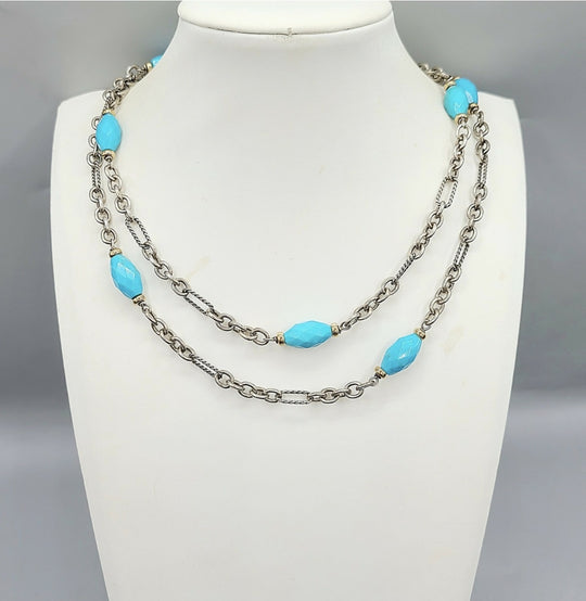 David Yurman Figaro Turquoise Station Necklace With Gold