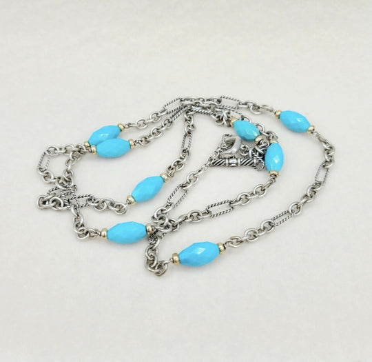 David Yurman Figaro Turquoise Station Necklace With Gold