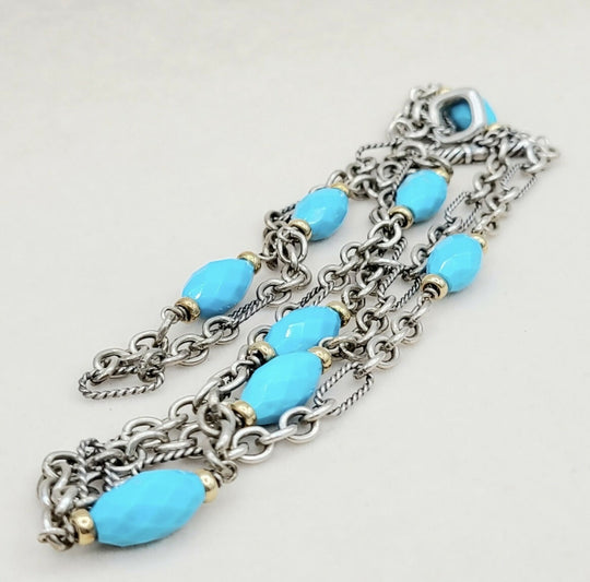 David Yurman Figaro Turquoise Station Necklace With Gold