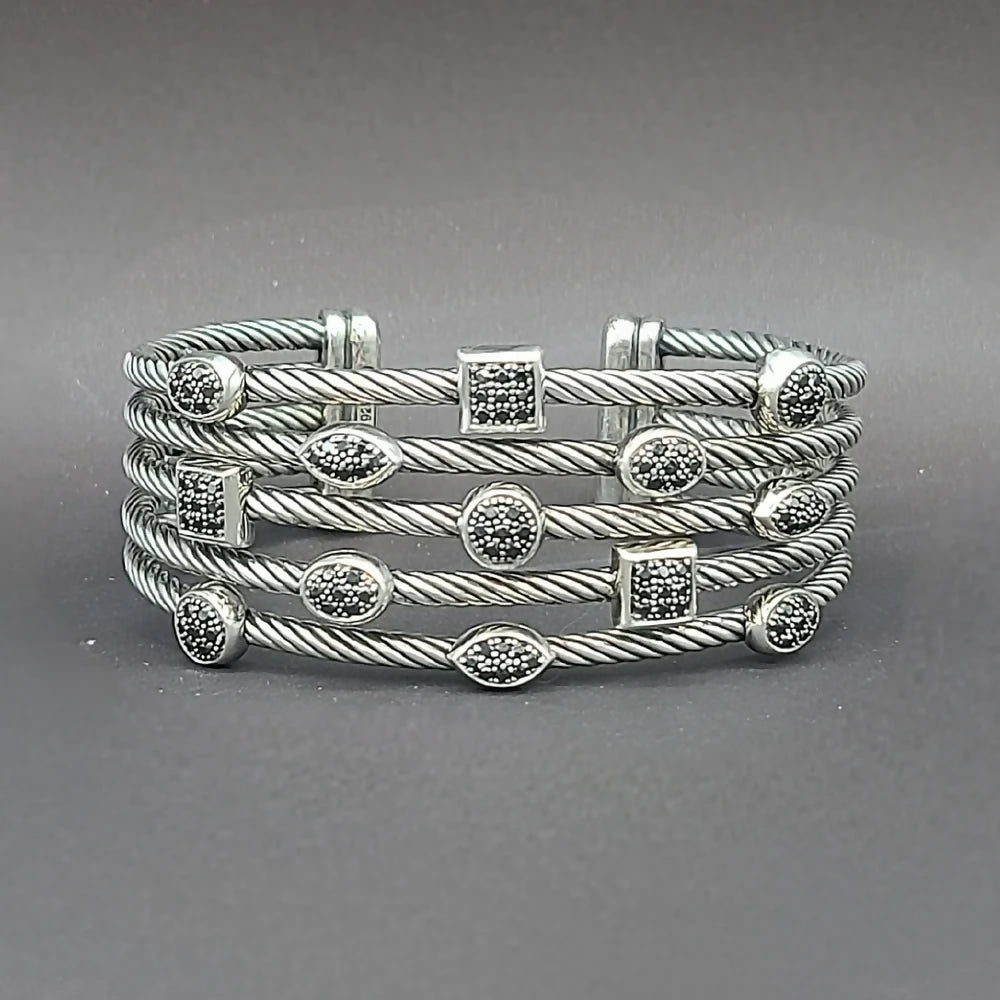 David Yurman Five Row Confetti Black Diamond Bracelet Sterling Silver 0.79 TCW Medium