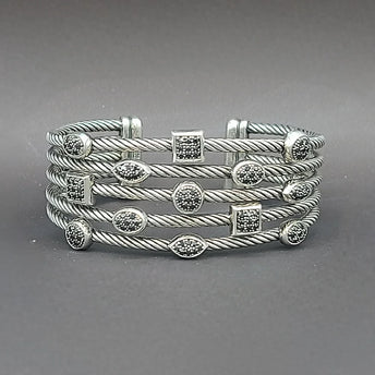 David Yurman Five Row Confetti Black Diamond Bracelet Sterling Silver 0.79 TCW Medium