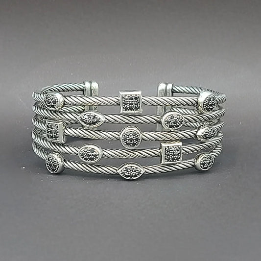 David Yurman Five Row Confetti Black Diamond Bracelet Sterling Silver 0.79 TCW Medium