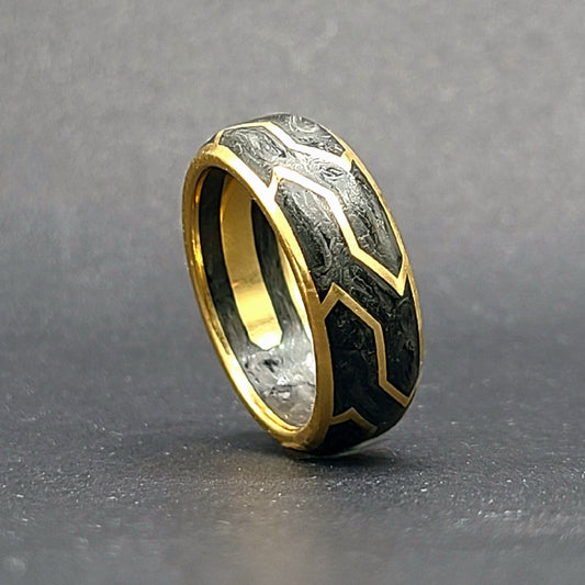 David Yurman Forged Carbon Band Ring 18K Yellow Gold 8.5mm Size 9.5