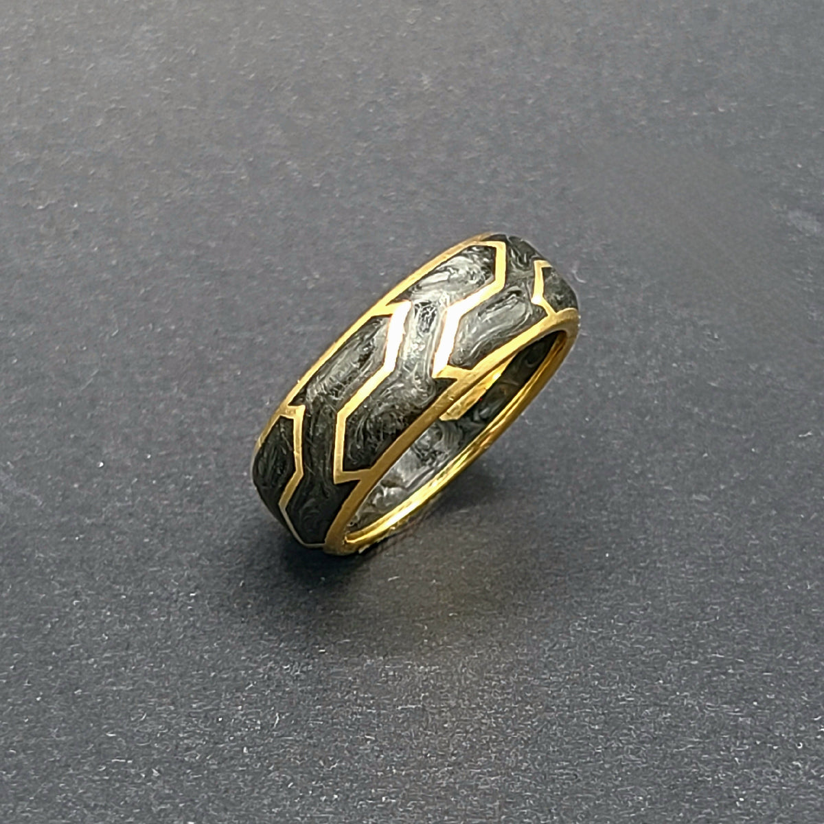 David Yurman Forged Carbon Band Ring 18K Yellow Gold 8.5mm Size 9.5