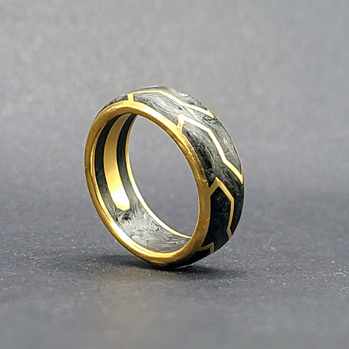 David Yurman Forged Carbon Band Ring 18K Yellow Gold 8.5mm Size 9.5