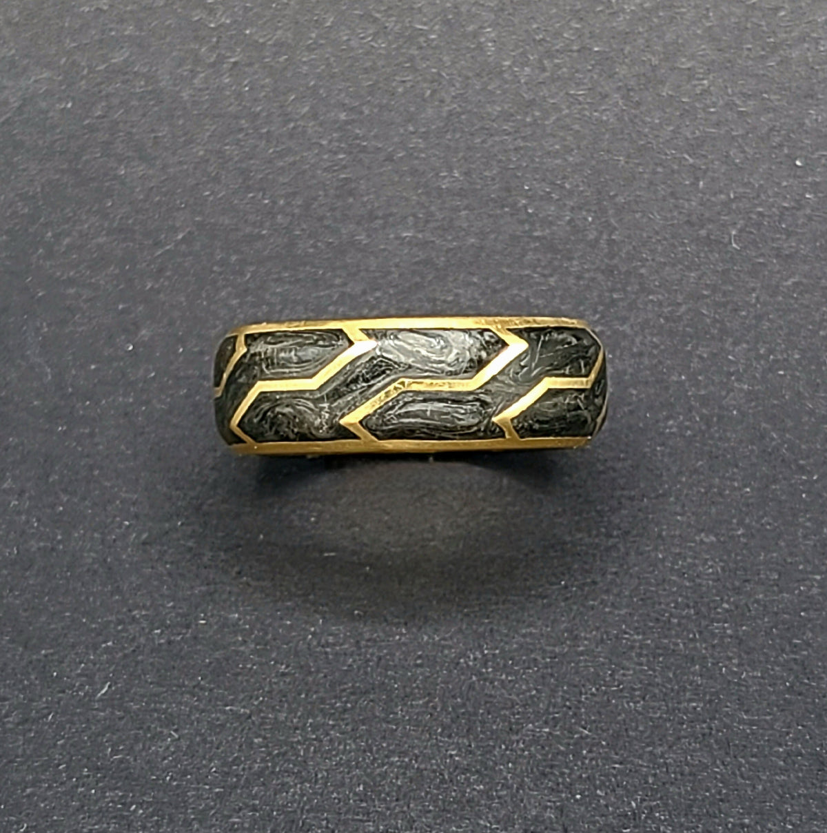 David Yurman Forged Carbon Band Ring 18K Yellow Gold 8.5mm Size 9.5