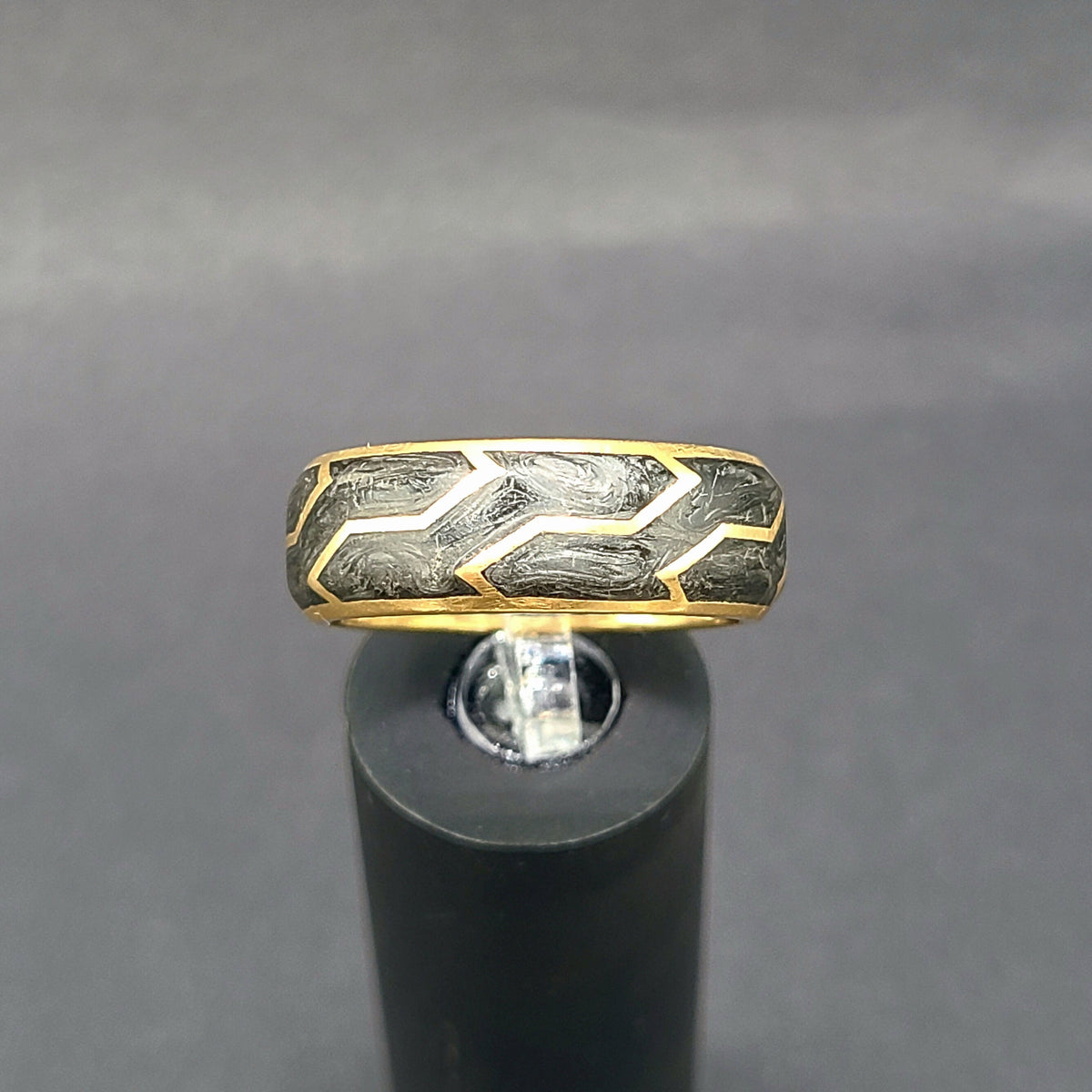 David Yurman Forged Carbon Band Ring 18K Yellow Gold 8.5mm Size 9.5