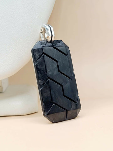 David Yurman Forged Carbon Inlay Dog Tag Pendant In Sterling Silver