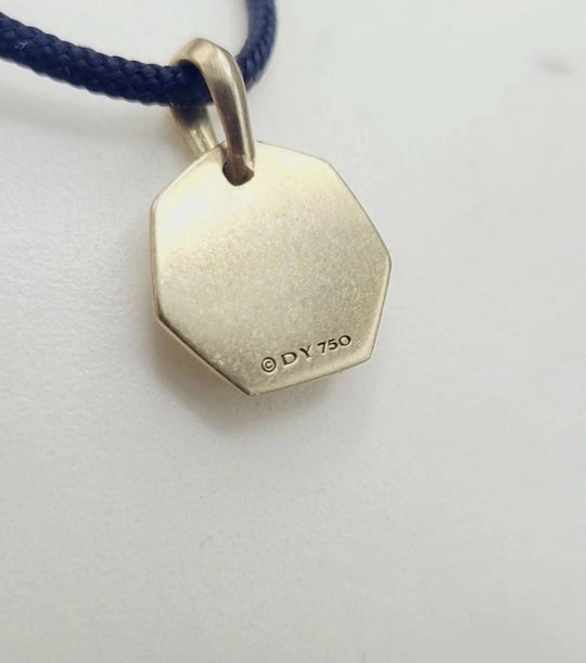 hallmark of David Yurman Fortune Amulet Pendant 18K Gold on Adjustable Black Cord 12mm