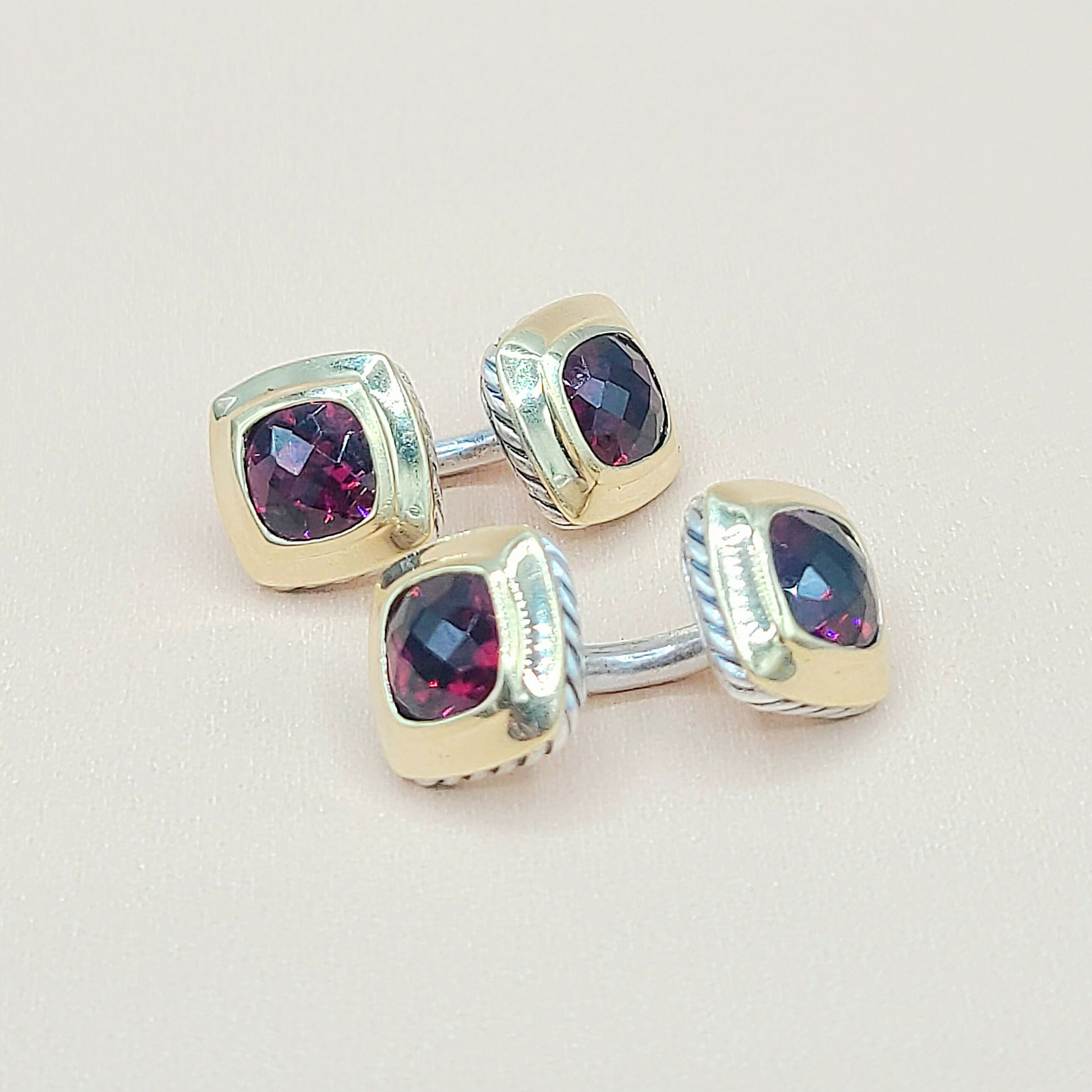 David Yurman Albion Garnet Cufflinks Silver & Gold | Certified    #