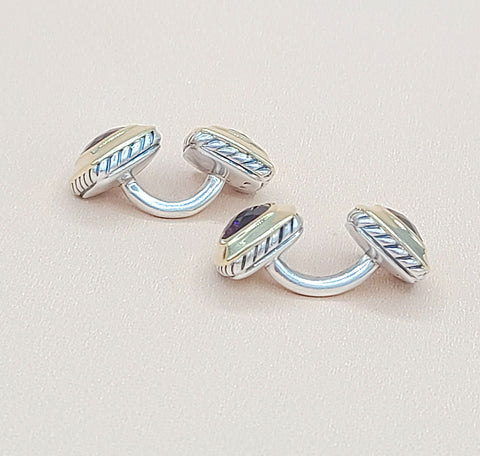  David Yurman Vintage Albion Silver Gold Garnet Cufflinks