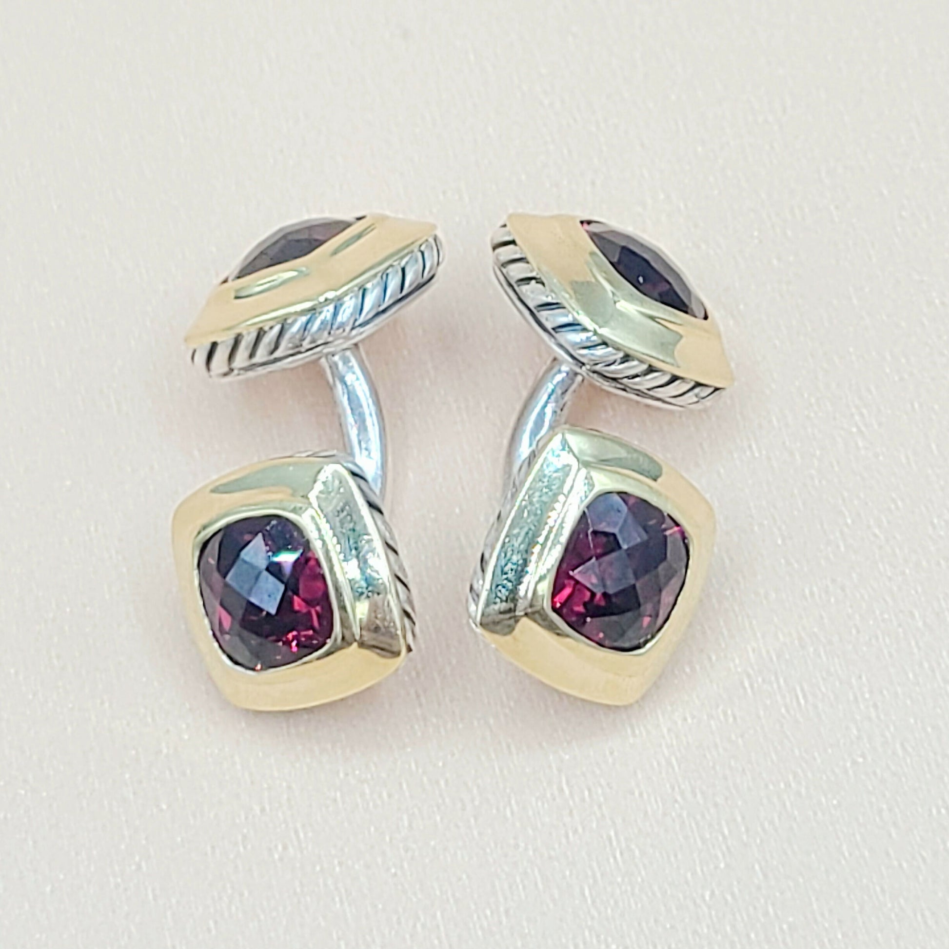 David Yurman Albion Garnet Cufflinks Silver & Gold | Certified    #