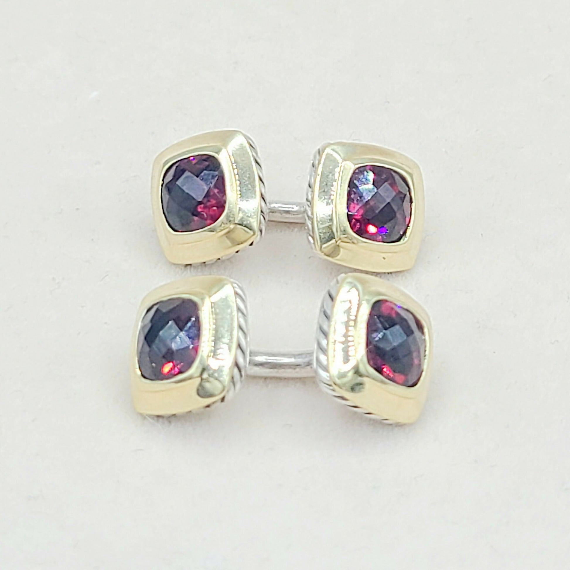 David Yurman Albion Garnet Cufflinks Silver & Gold | Certified    #