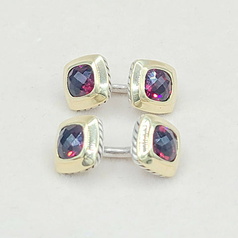  David Yurman Vintage Albion Silver Gold Garnet Cufflinks