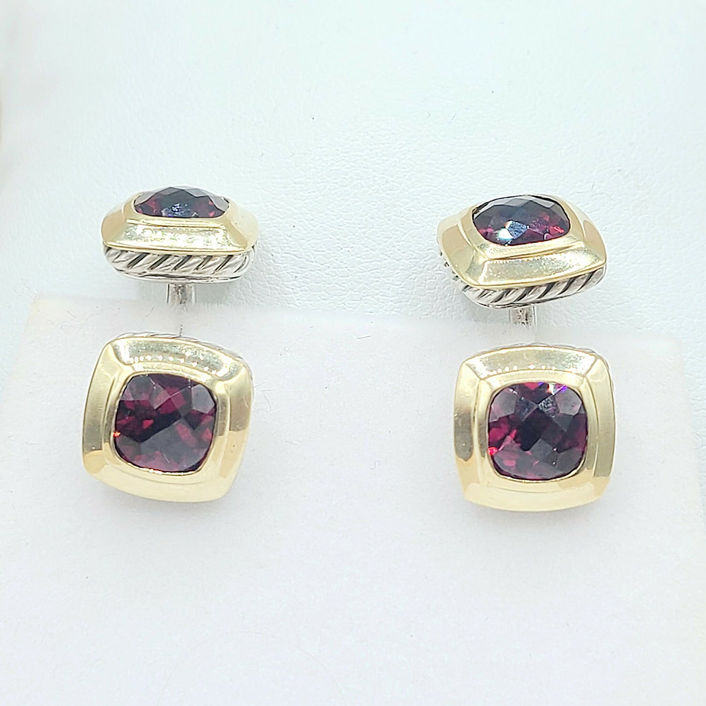 David Yurman Albion Garnet Cufflinks Silver & Gold | Certified    #
