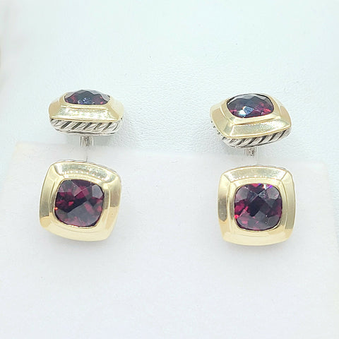  David Yurman Vintage Albion Silver Gold Garnet Cufflinks