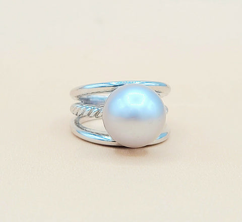  David Yurman 18k White Gold Gray Tahitian Pearl Ring