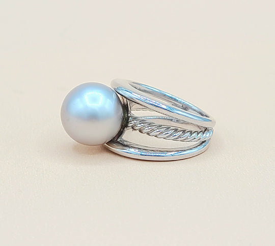  David Yurman 18k White Gold Gray Tahitian Pearl Ring