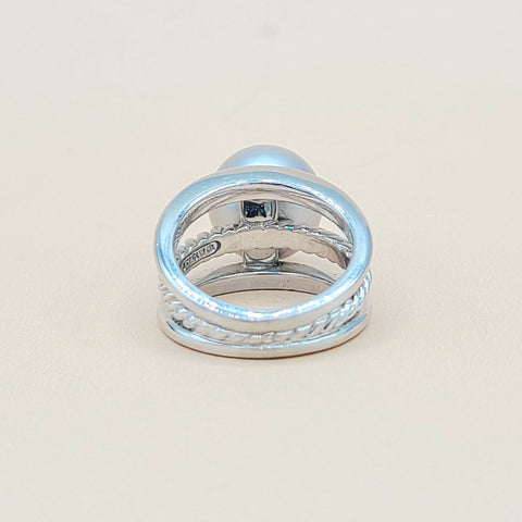 David Yurman 18k White Gold Gray Tahitian Pearl Ring