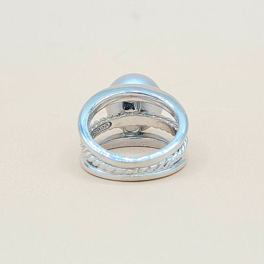  David Yurman 18k White Gold Gray Tahitian Pearl Ring
