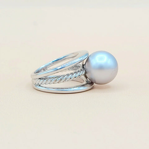  David Yurman 18k White Gold Gray Tahitian Pearl Ring