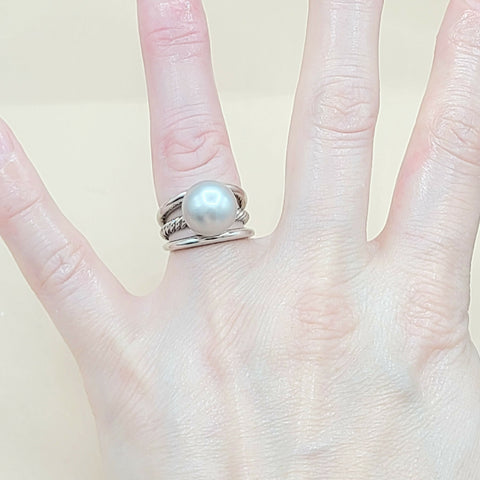 David Yurman 18k White Gold Gray Tahitian Pearl Ring