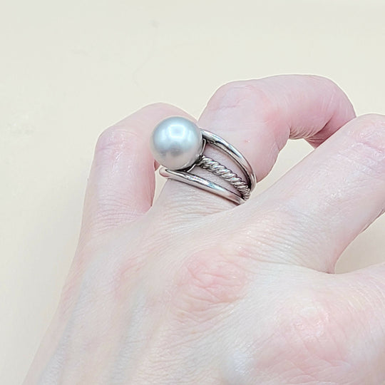  David Yurman 18k White Gold Gray Tahitian Pearl Ring