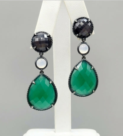 David Yurman Grisaille Triple Drop Earrings With Green Onyx