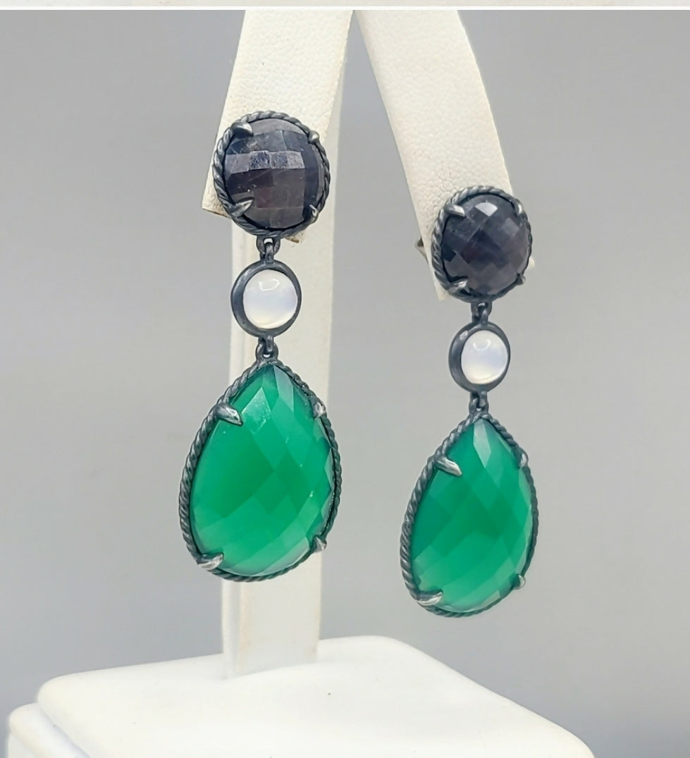David Yurman Grisaille Triple Drop Earrings With Green Onyx 